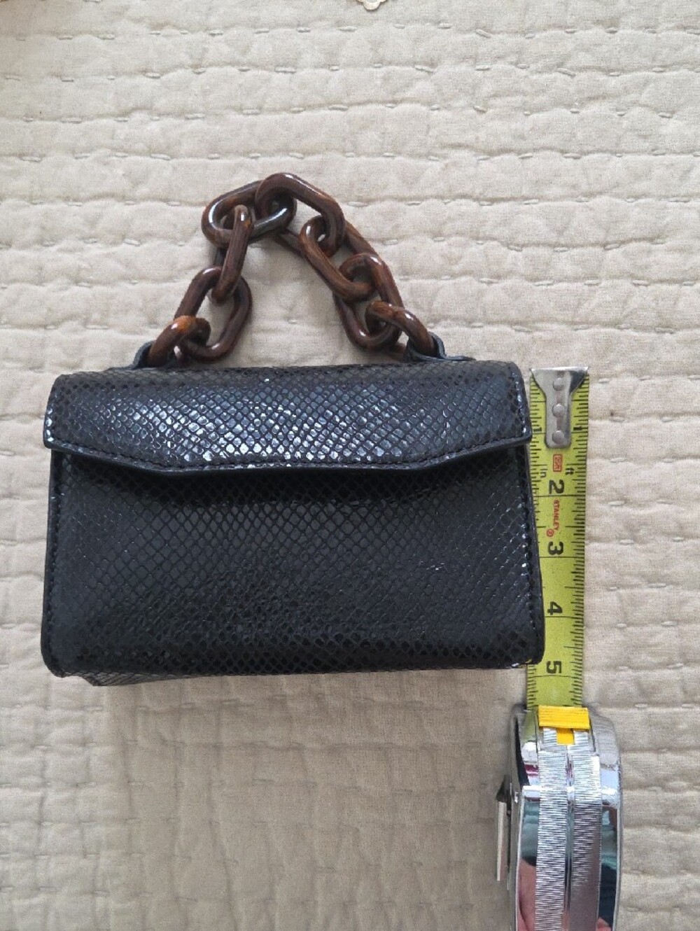 Ganni Black Leather Croc Embossed Belly Belt Bag with Tortoiseshell Handle. NWT. - Picture 7 of 9